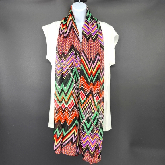 Colorful Checkerboard Scarf Maximalism Lightweight Disco Rave Festival Dopamine - Picture 1 of 6